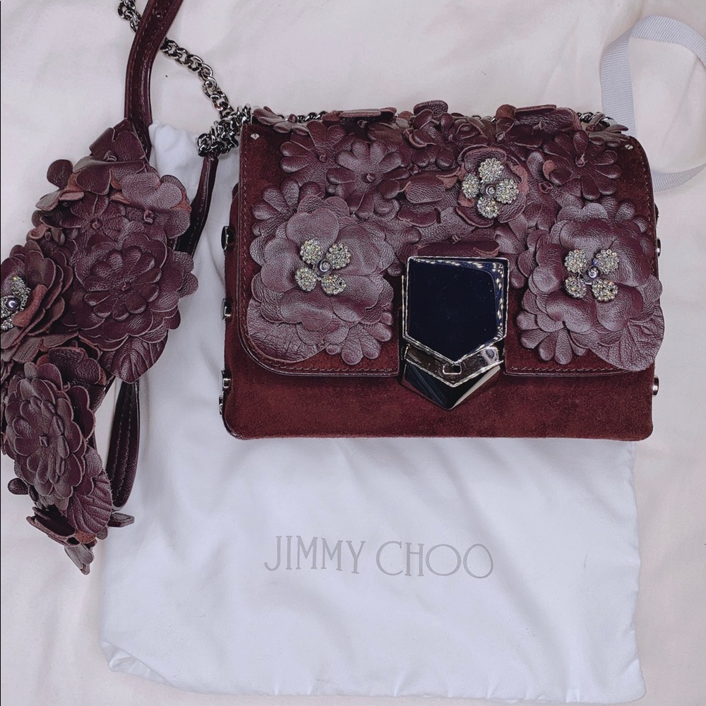 Jimmy Choo Women Burgundy Suede Shoulder Bag purse